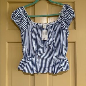 H&M Blue and White Striped Crop Top